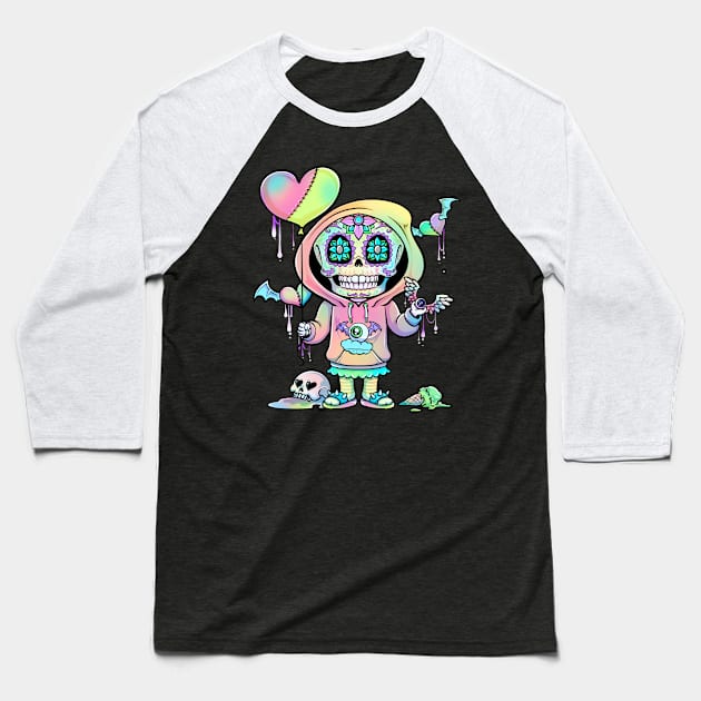 Pastel Goth Sugar Skull Baseball T-Shirt by KAWAIITEE